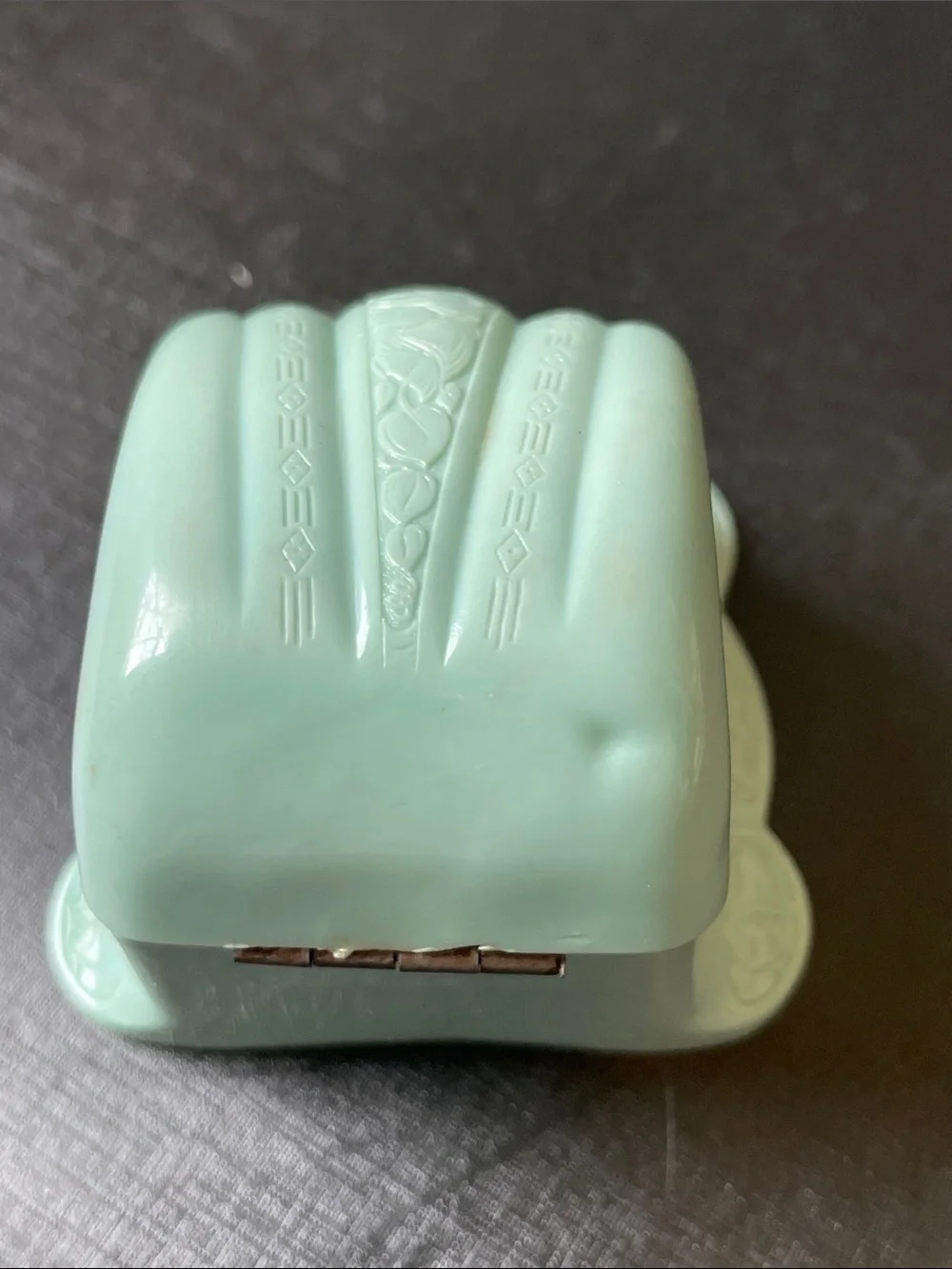 Vintage Art Deco Ring Box Celluloid Plastic Light Blue Embossed Cream Interior